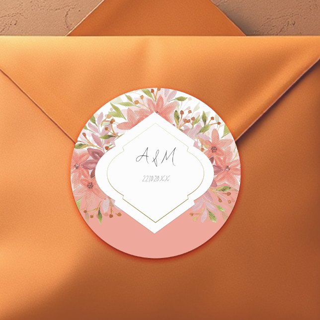 Sticker Rond Aquarelle en terre cuite bio Art Floral (Créateur téléchargé)