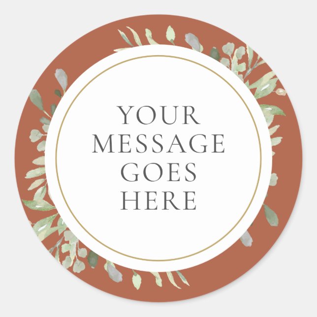 Sticker Rond Aquarelle en terre cuite Mariage de verdure (Devant)