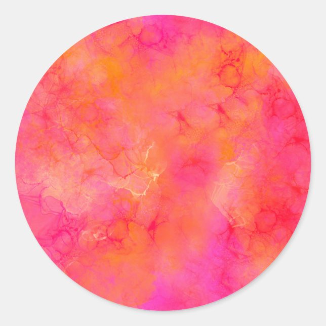 Sticker Rond Aquarelle encre Abstraite Art rose orange (Devant)