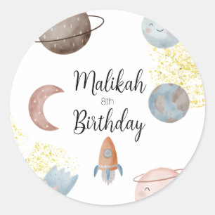 Sticker Rond Aquarelle Espace fête d'anniversaire pour garçon o