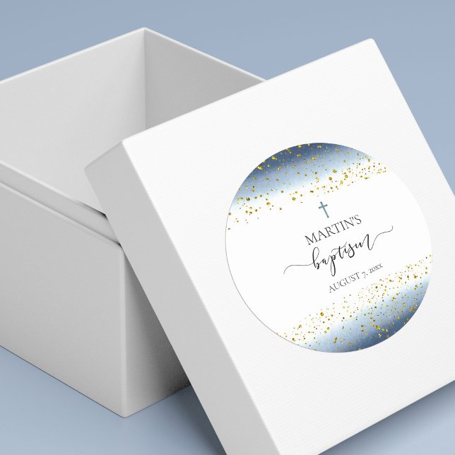 Sticker Rond aquarelle et FAUX détails feuille d'or baptême (Créateur téléchargé)