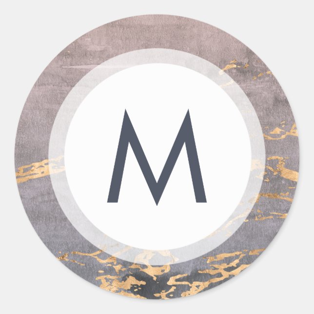 Sticker Rond Aquarelle et Mariage de monogramme or (Devant)