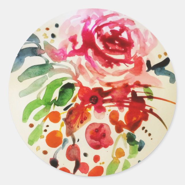 Sticker Rond aquarelle et rose (Devant)