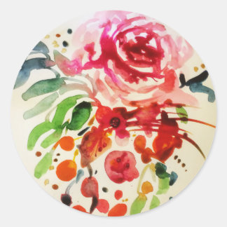 Sticker Rond aquarelle et rose