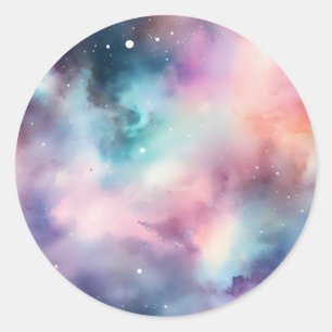 Sticker Rond Aquarelle Ethérée Galaxie Dreamy Cosmic
