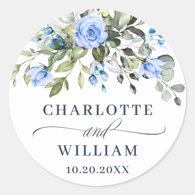 Sticker Rond Aquarelle Eucalyptus Bleu Rose Mariage Merci (Devant)