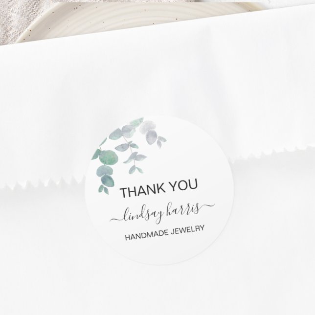 Sticker Rond Aquarelle Eucalyptus Merci Bijoux (Créateur téléchargé)