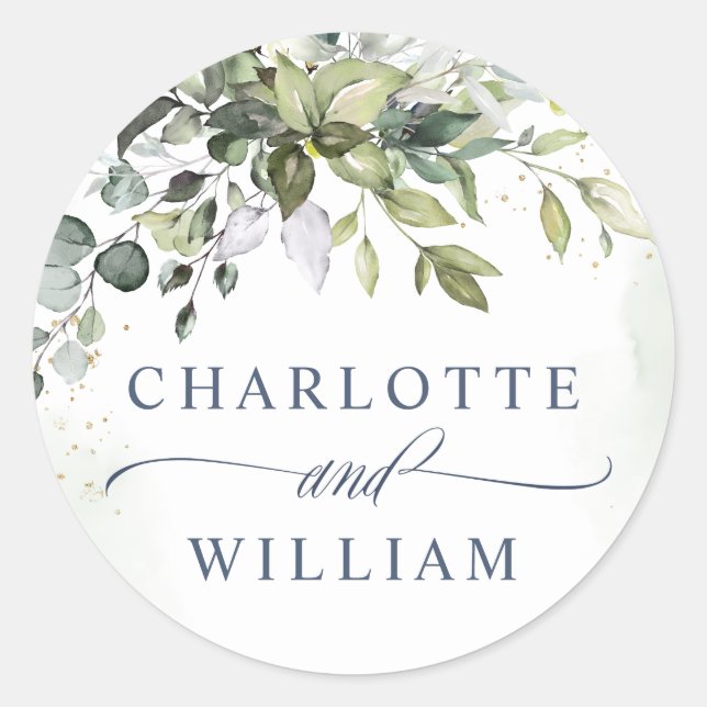 Sticker Rond Aquarelle Eucalyptus Merci Mariage vert (Devant)