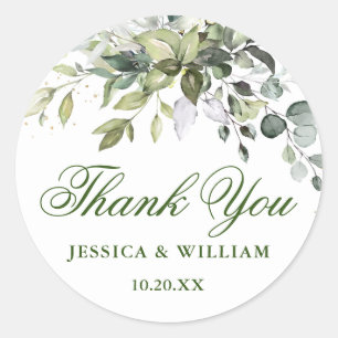 Sticker Rond Aquarelle Eucalyptus Merci Mariage vert
