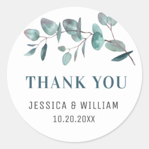 Sticker Rond Aquarelle Eucalyptus Merci Mariage vert