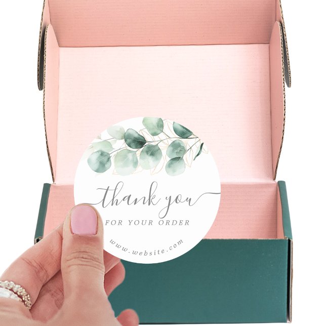 Sticker Rond Aquarelle Eucalyptus Verdure Merci Or (Watercolor Eucalyptus Greenery Gold Thank You Classic Round Sticker)