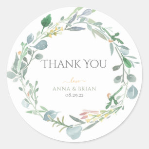 Sticker Rond Aquarelle Eucalyptus Wreath Mariage vert