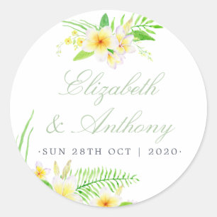 Sticker Rond Aquarelle exotique Frangipanis Mariage