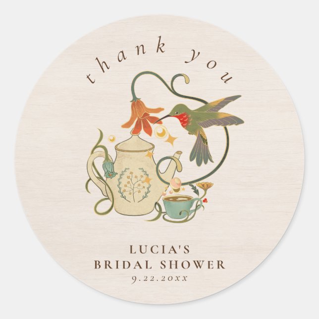 Sticker Rond Aquarelle Façore fleurie Tea Party Merci (Devant)