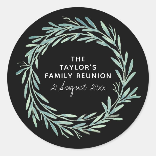 Sticker Rond Aquarelle familiale Reunion Wreath Verdure Noir (Devant)