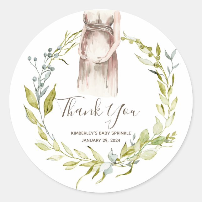 Sticker Rond Aquarelle femme enceinte Baby shower Favoriser Cla (Devant)
