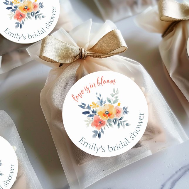 Sticker Rond Aquarelle Fête des mariées florale personnalisée (Watercolor Floral Bridal Shower Custom Classic Round Sticker
)