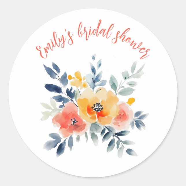 Sticker Rond Aquarelle Fête des mariées florale personnalisée (Devant)