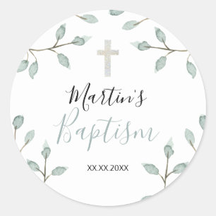 Sticker Rond aquarelle feuillage Baptême