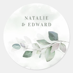 Sticker Rond Aquarelle feuillage faveur mariage