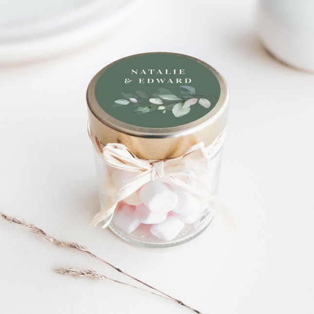 Sticker Rond Aquarelle feuillage faveur mariage (Créateur téléchargé)