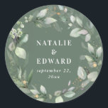 Sticker Rond Aquarelle feuillage faveur mariage<br><div class="desc">Aquarelle feuillage de mariage préférez les autocollants. Partie d'une suite mariage complète</div>