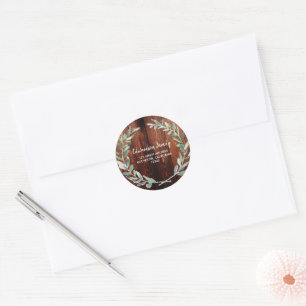 Sticker Rond Aquarelle feuille bois nom de famille adresse de r