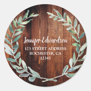 Sticker Rond Aquarelle feuille bois rustique adresse de retour