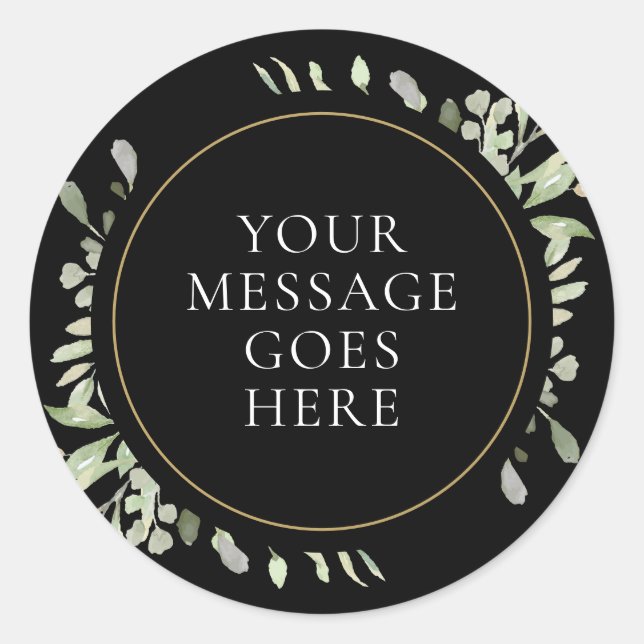 Sticker Rond Aquarelle Feuille verdure or noir Mariage (Devant)