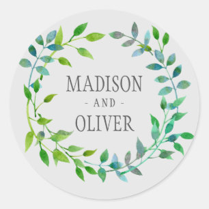 Sticker Rond Aquarelle Feuille verte   MARIAGE