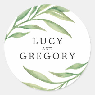 Sticker Rond Aquarelle Feuilles botaniques Faveur de mariage