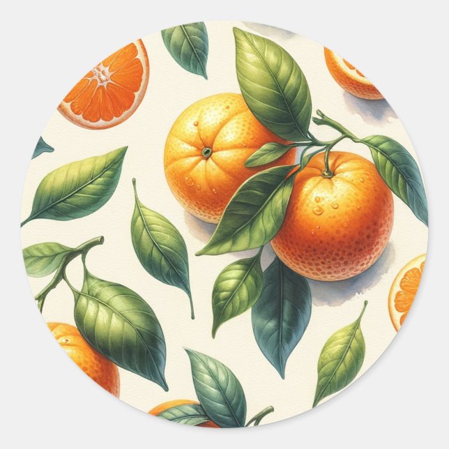 Sticker Rond Aquarelle Feuilles d'Orange Citron Mariage (Devant)