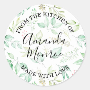 Sticker Rond Aquarelle Feuilles Herbes Baies DE LA CUISINE