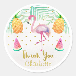 Sticker Rond Aquarelle Flamant rose 1er Anniversaire Favoriser