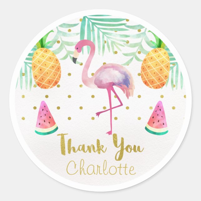 Sticker Rond Aquarelle Flamant rose 1er Anniversaire Favoriser  (Devant)