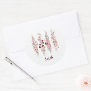 Sticker Rond Aquarelle Fleur de Cerisier avec Nom Personnalisé