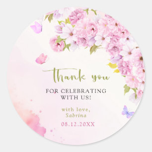Sticker Rond Aquarelle Fleur de cerisier C'est un Baby shower d
