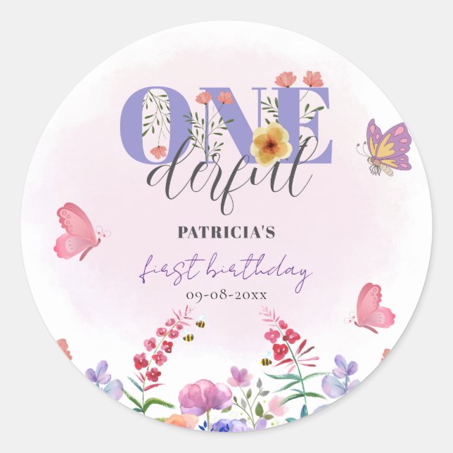 Sticker Rond Aquarelle Fleur de Fleuriste Premier Anniversaire (Devant)