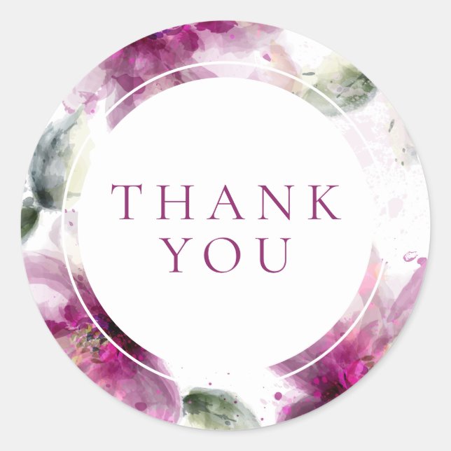Sticker Rond Aquarelle Fleur de Lys Rose Merci (Devant)