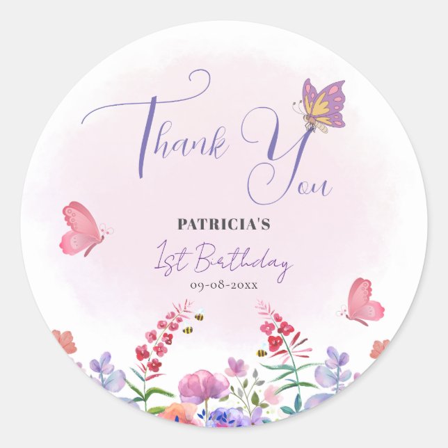 Sticker Rond Aquarelle Fleur de naissance florale Premier Anniv (Devant)