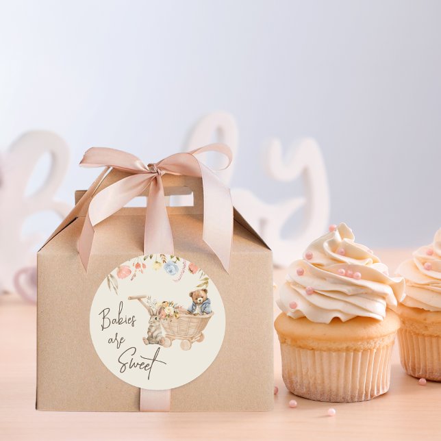 Sticker Rond Aquarelle Fleur sauvage Boho Nursery Baby shower (Watercolor Wild flower Boho Nursery Baby Shower Classic Round Sticker)