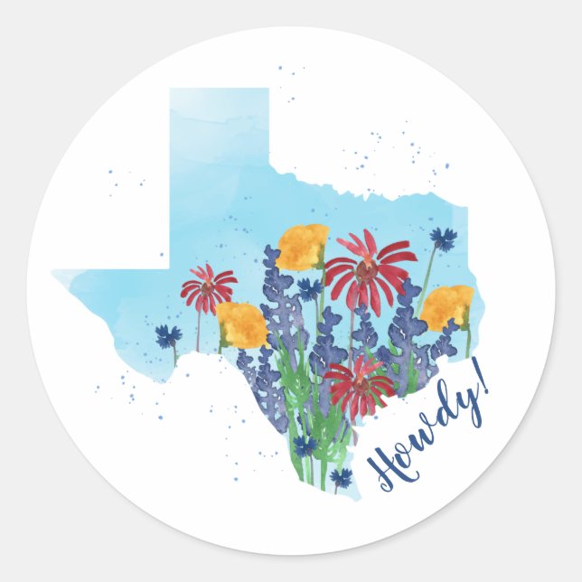Sticker Rond Aquarelle Fleur sauvage du Texas (Devant)