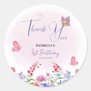 Sticker Rond Aquarelle Fleur Sauvage Florale Premier Anniversai