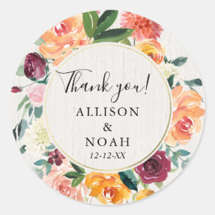 Sticker Rond Aquarelle fleurie automne rustique bordeaux faveur