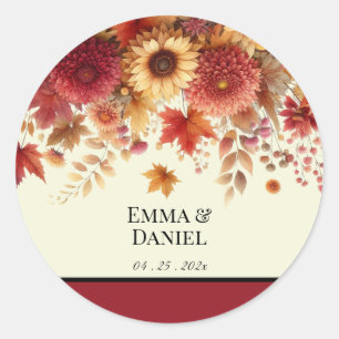 Sticker Rond Aquarelle fleurie d'automne