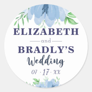 Sticker Rond Aquarelle Fleurie Verdure Dusty Marine Mariage ble