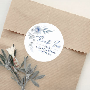 Sticker Rond Aquarelle Fleurs Bleues Merci de Célébrer