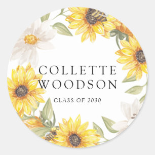 Sticker Rond Aquarelle Fleurs de soleil Verdure Graduation