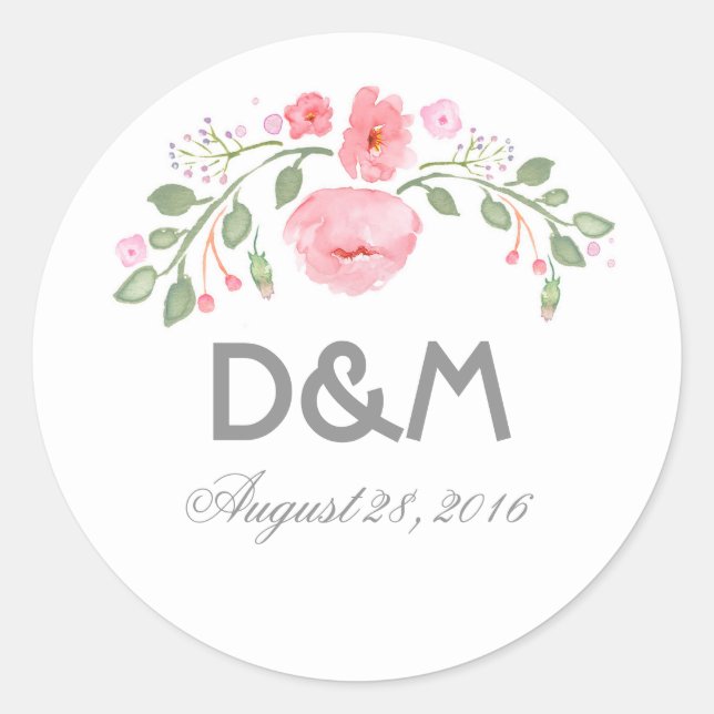 Sticker Rond Aquarelle Fleurs Mariage romantique (Devant)