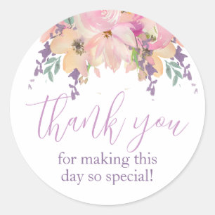Sticker Rond Aquarelle Fleurs Merci Anniversaire Favoriser